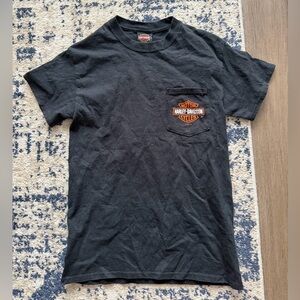 Harley-Davidson Black Short Sleeve Pocket Tee with Orange Logo